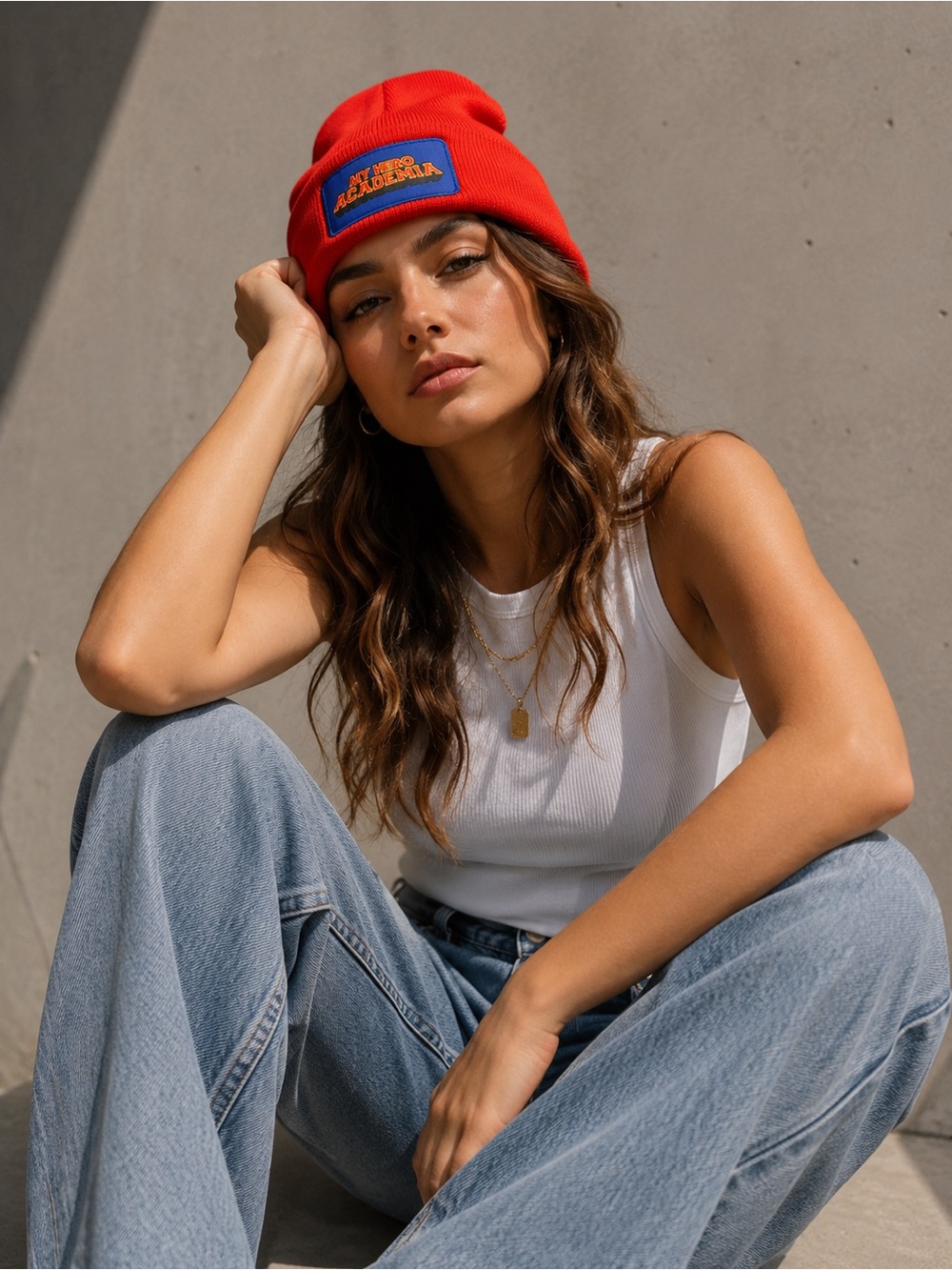 4 my hero academy Red Beanie Hat with Blue Patch